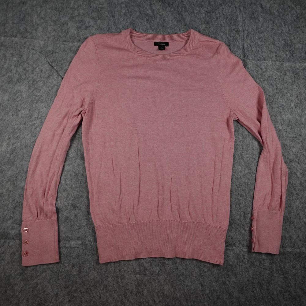 Halogen Sweater Women 1 Pink Button Cuff Crewneck Long Sleeve Knit Pastel